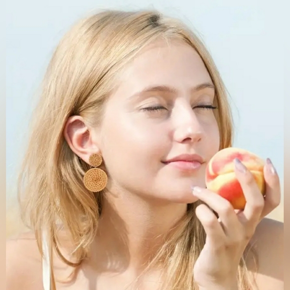 Rattan Dangle Bohemian Style Earrings - Picture 3 of 5